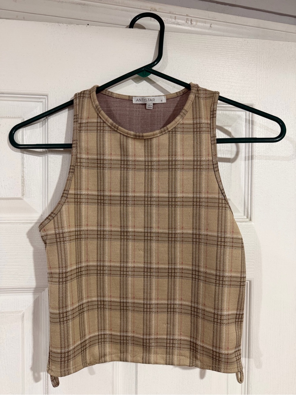 ANTISTAR Beige Plaid Sleeveless Crop Top